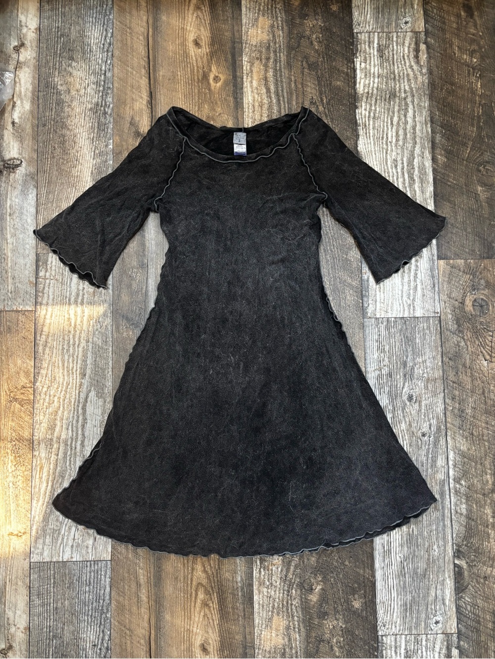 Angelrox Gray Flared Sleeve Dress with Lettuce-Edge Trim